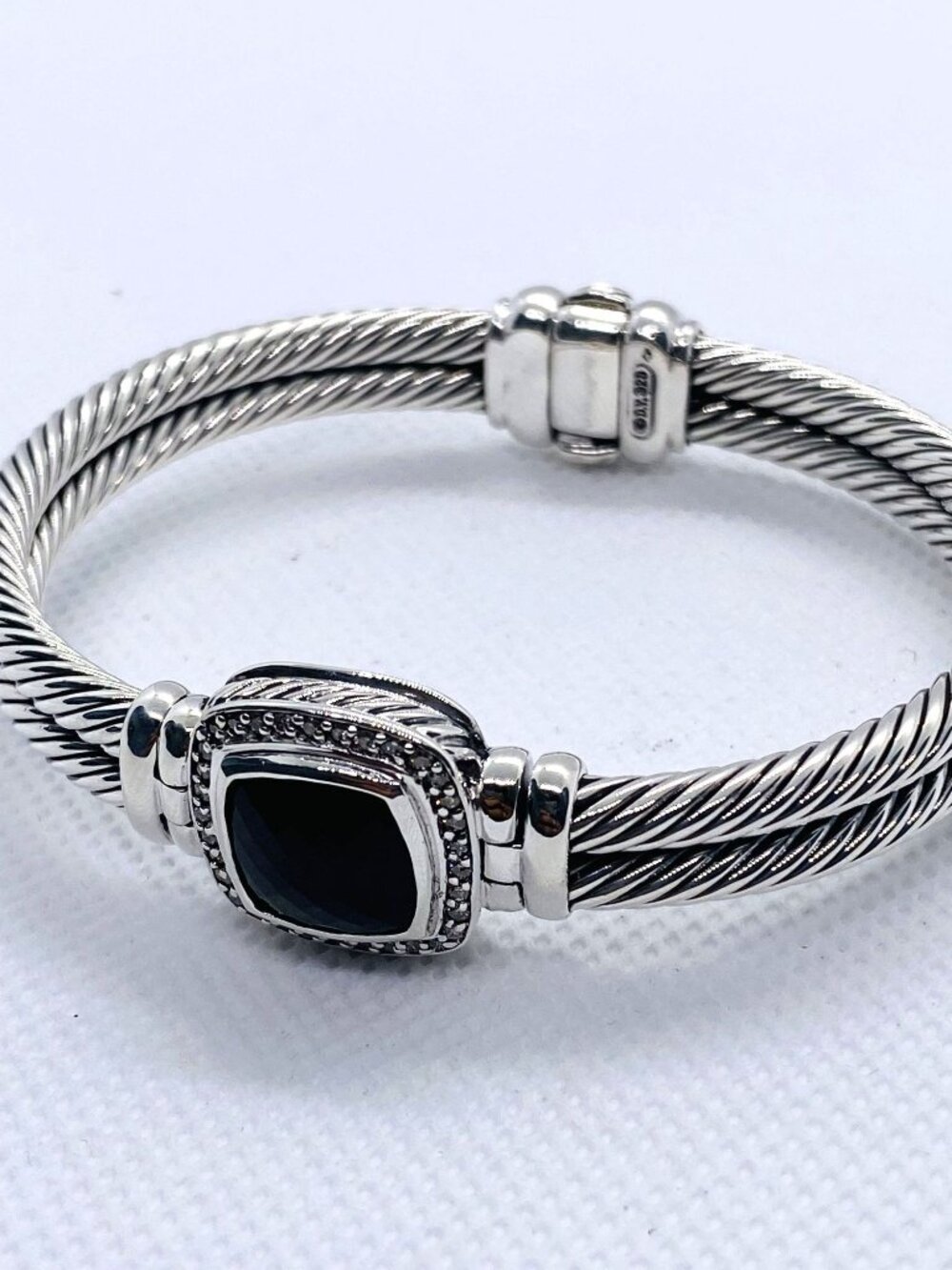 David Yurman Black Onyx Diamond Albion Bangle Double Cable Bracelet - Picture 4 of 14